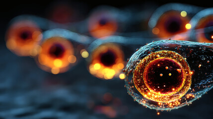 Abstract representation of glowing cells with colorful organic structures