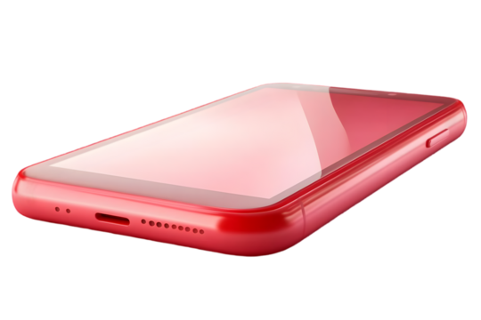 Realistic 3D Red Smartphone Transparent Background Illustration