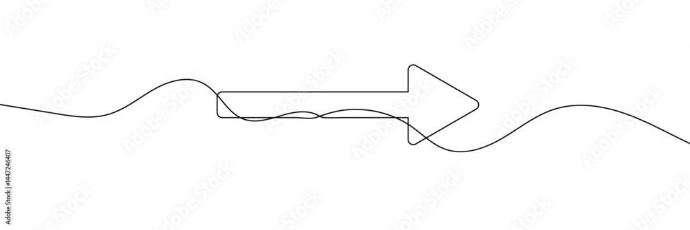 Poster arrow pointing right, line continuous drawing vector. one line arrow pointing right, vector backgrou