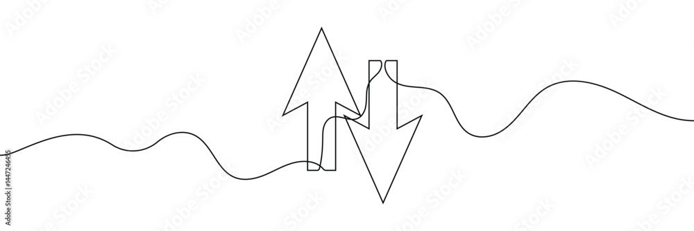 Aufkleber arrow pointing right, line continuous drawing vector. one line arrow pointing right, vector backgrou