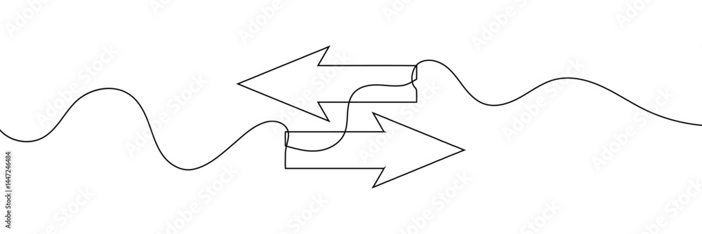 Poster arrow pointing right, line continuous drawing vector. one line arrow pointing right, vector backgrou