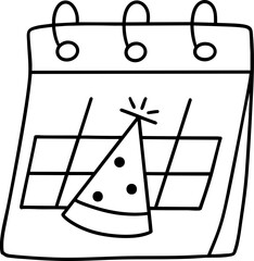 simple calendar illustration featuring festive party hat symbolizes upcoming event