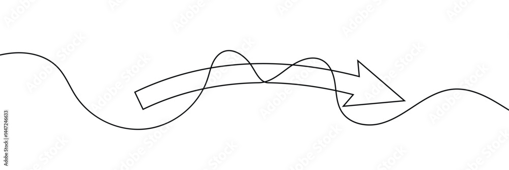Aufkleber arrow pointing right, line continuous drawing vector. one line arrow pointing right, vector backgrou