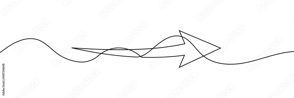 Poster arrow pointing right, line continuous drawing vector. one line arrow pointing right, vector backgrou