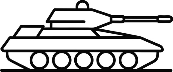 Military tank illustrated in elegant continuous line art style showcasing a bold armored vehicle in minimalistic contour drawing perfect for defense and army concepts