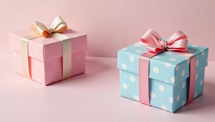 Obraz premium Subtle pastel gift boxes, dotted pattern, delicate design, wallpaper, seamless, pattern