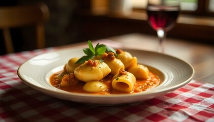 Baked Conchiglioni pasta with meat, cheese and cream sauce