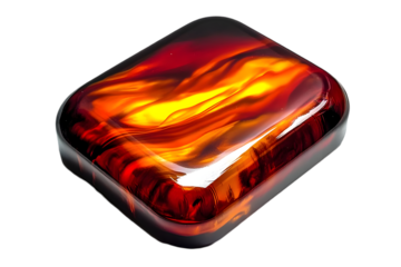 Realistic Amber Gemstone Illustration, Isolated Background, Transparent Background, 3D Render, Red, Orange, Yellow Colors, Geometric, Shiny, Facet, Rectangular Block, Digital Art