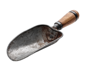 Vintage metal scoop with wooden handle for kitchen use and baking