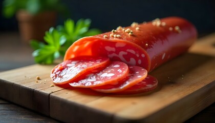 salami sausage slice isolated on white background top view