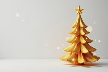 Elegant gold Christmas tree isolated on white , background, winter