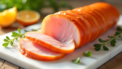 pork ham slices isolated on white background