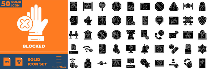 Blocked Solid Editable Icons set. Vector illustration in modern thin solid style of blocked icons: stop, block, adblock, etc