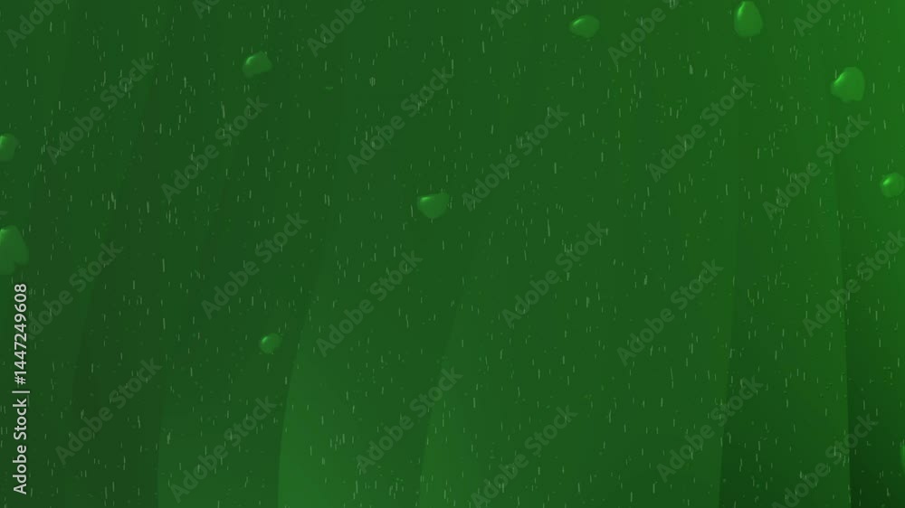 Poster abstract dark green background with falling white particles and light green blobs