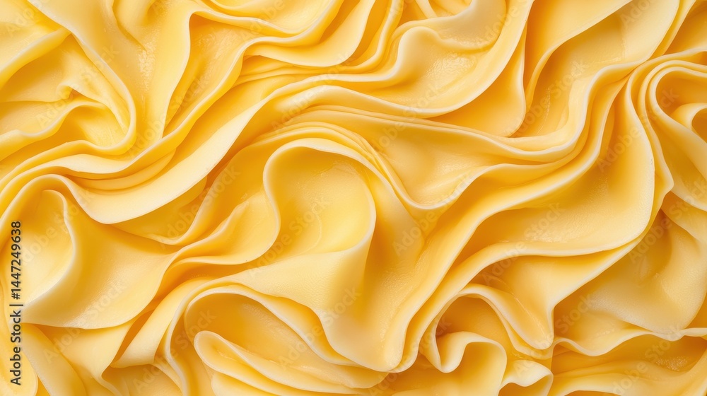 Poster textured yellow fabric with elegant ruffles and soft drapes for background or textile design project