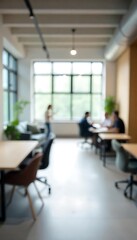 Generative AI, Blurred office scene with people working, creating a sense of modern workspace and collaborative atmosphere