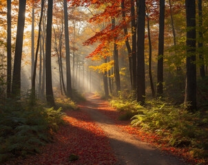 Obraz premium autumn forest in the morning