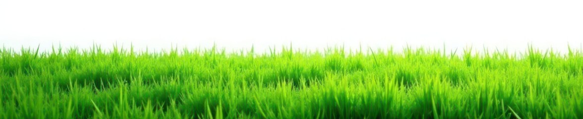 Obraz premium Vibrant green grass patch on pure white backdrop, lawn, fresh