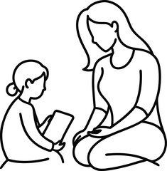 Parent child interaction in continuous line drawing showing teaching moments with love support and care ideal for family education motherhood and bonding themes