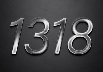 Chrome metal 3D number design of 1318 on grey background.