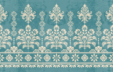 floral pattern vintage ethnic modern embroidery texture boho design vector illustration hand drawn pink flower motif branches leaves wallpaper seamless background border.