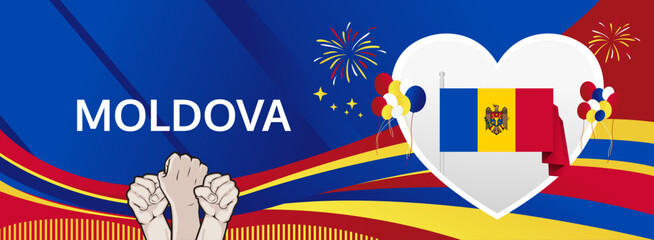 Moldova Independence Day modern greeting banner. 27 August Happy National Day. Festive horizontal templates in flag colors, great for carnival event, poster, tourism campaign, and holiday sale