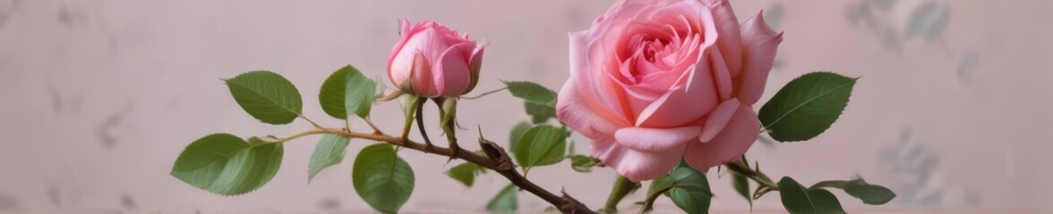 Obraz premium A delicate pink rose, its leaves marred by insect damage , vibrant pink, nature