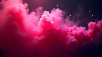 Fototapeta premium A vivid neon pink smoke explosion in slow motion, billowing and swirling with glowing particles, on a dark gradient background, soft lighting with futuristic glow effects,