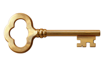 Golden yellow key icon isolated on a transparent background