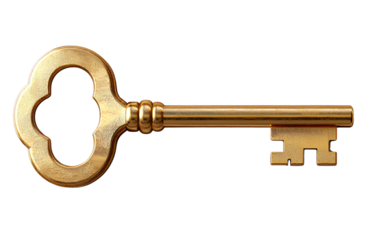 Golden yellow key icon isolated on a transparent background