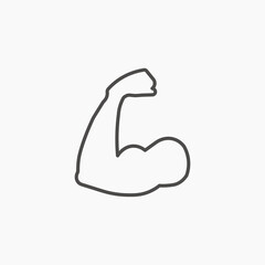 Flexing bicep muscle arm strength, power icon vector isolated. Fitness, sport symbol	