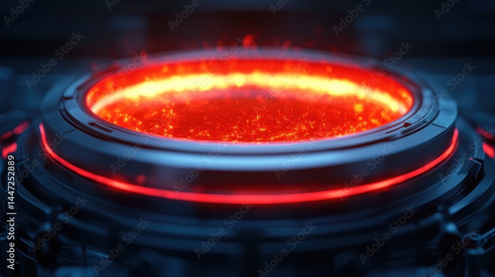 Poster glowing red circular element with sparks in a dark sci-fi background