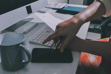 Expert woman asian female people review data number costing managerial account prepare monthly...