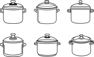 set of pressure cooker line art, black outline, vector and illustration, coloring book page line art drawing