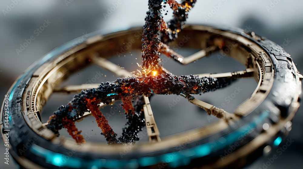 Aufkleber captivating dna strand emerging from abstract circular structure