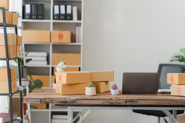 Small Business Workspace with Shipping Boxes