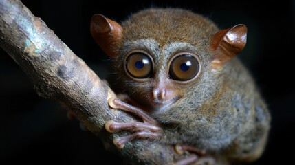 Obraz premium Tarsier Portrait: Wide-Eyed Wonder in the Shadows