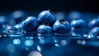 ripe blueberries deep in wavy water isolated on black