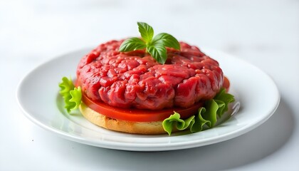 fresh raw burger meat isolated on white background