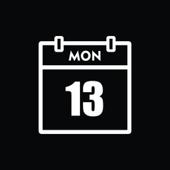 calender icon, 13 monday icon with black background	
