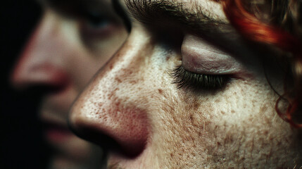 Naklejka premium Close-Up of Human Faces with Unique Skin Textures and Features