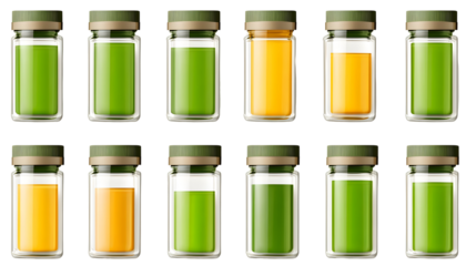 Realistic Illustration Transparent Bottles Set Green Yellow Isolated Background