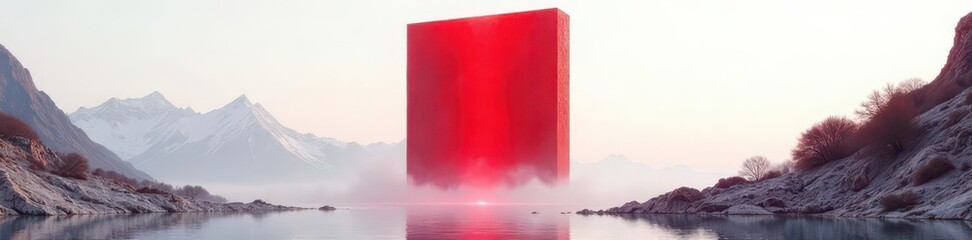Imposing red monolith against a stark white sky, contrast, USA