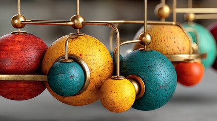 Colorful Abstract Arrangement of Spheres and Rods in Composition