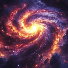 Fiery cosmic swirl, nebula colors