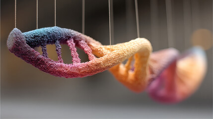 Colorful Abstract DNA Model Hanging in Artistic Exhibition Space