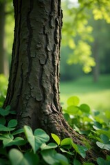 Fototapeta premium Rough, textured bark of a tree in a lush garden , natural, photography