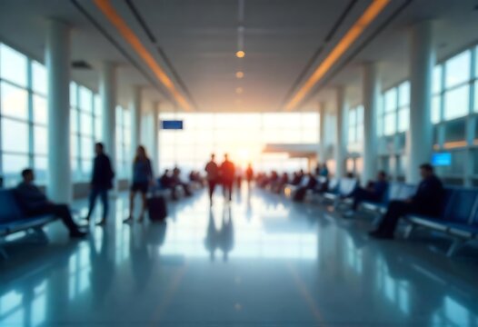 Generative AI, Airport Terminal Blur with People, Waiting Area and Sunlight - Powered by Adobe