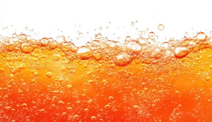 Orange Liquid with Bubbles Against White Background