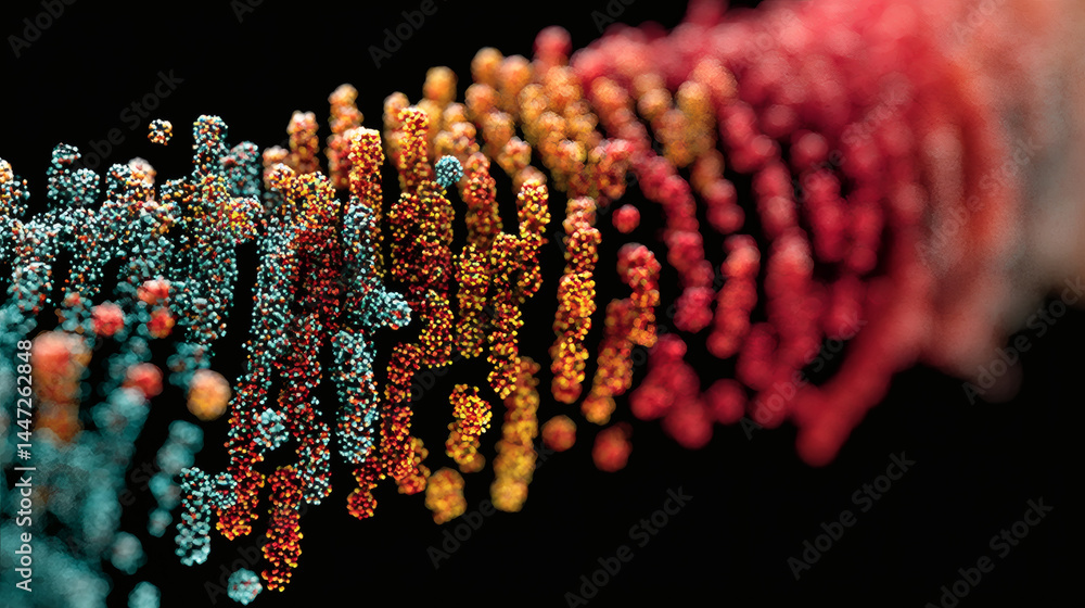 Aufkleber colorful abstract particles flowing in dynamic waves on black background